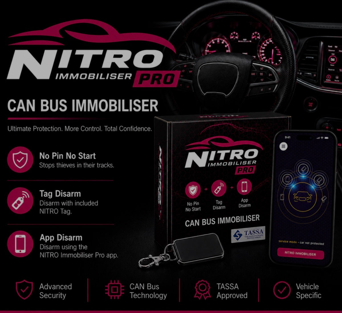 Nitro Pro Immobiliser – CAN Bus Immobiliser with App & Tag Control
