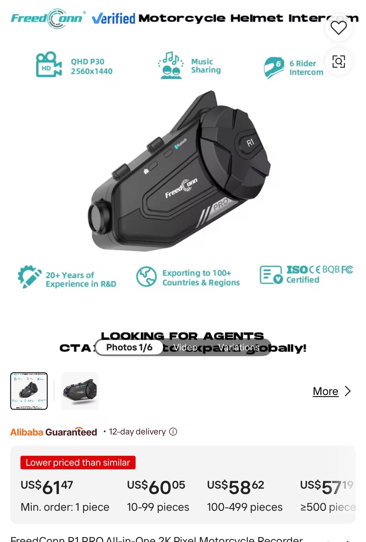 2K HD Motorcycle Helmet Camera with Bluetooth Intercom – WiFi, IP65 Waterproof, Loop Recording