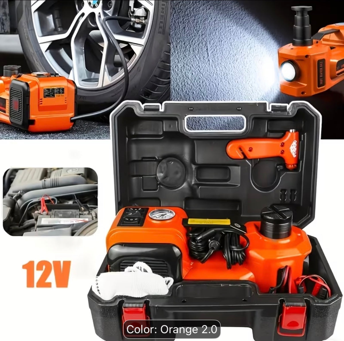 5 Ton Heavy Duty 12V Electric Hydraulic Jack – Portable Car Lift with LED Light & Wheel Nut Remover