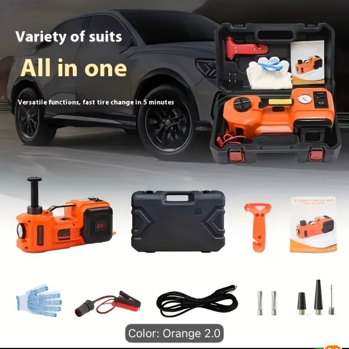 5 Ton Heavy Duty 12V Electric Hydraulic Jack – Portable Car Lift with LED Light & Wheel Nut Remover
