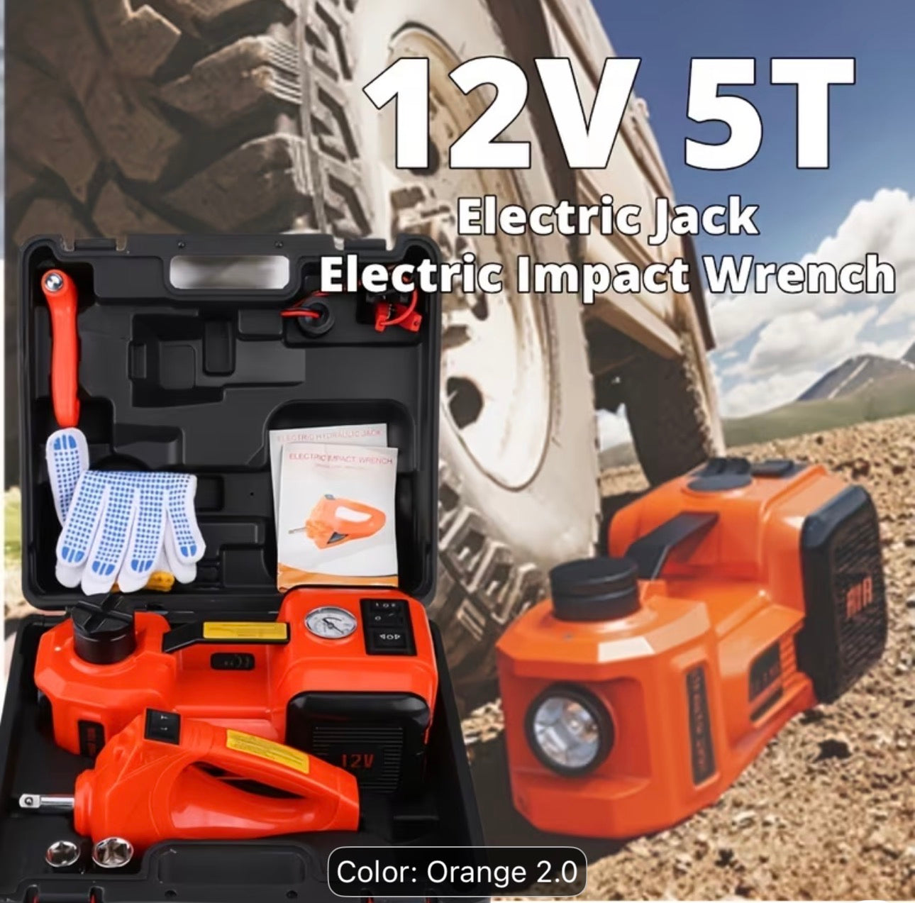 5 Ton Heavy Duty 12V Electric Hydraulic Jack – Portable Car Lift with LED Light & Wheel Nut Remover