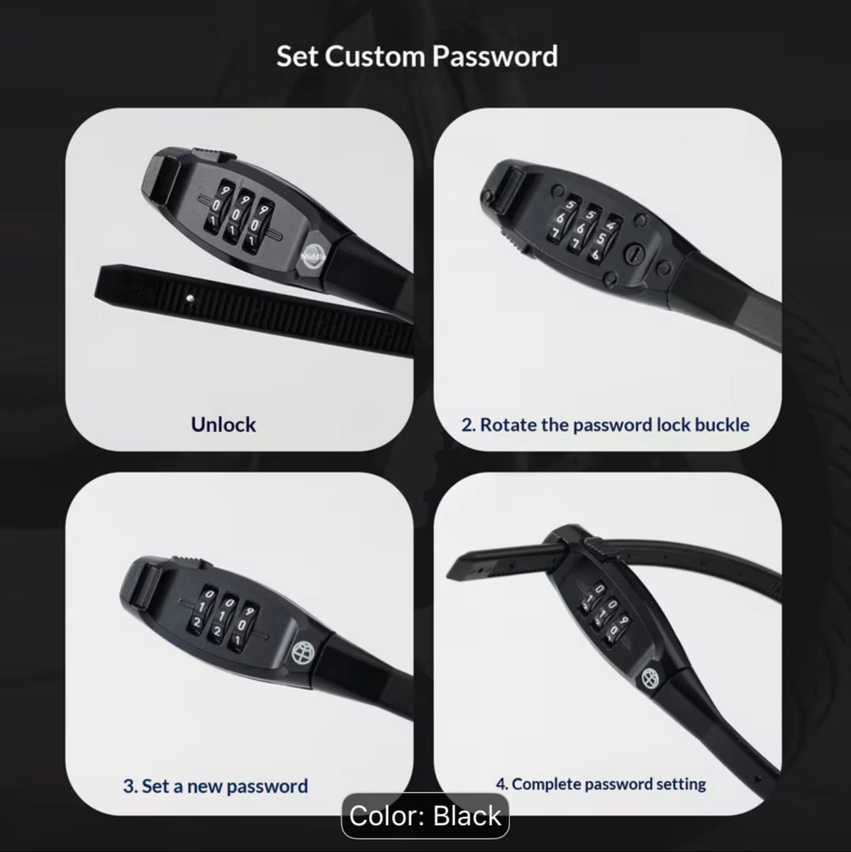 Portable Zip Cable Bike & Helmet Lock – Zinc Alloy Password Lock, Anti-Theft for E-Bikes, Mountain & Road Bikes