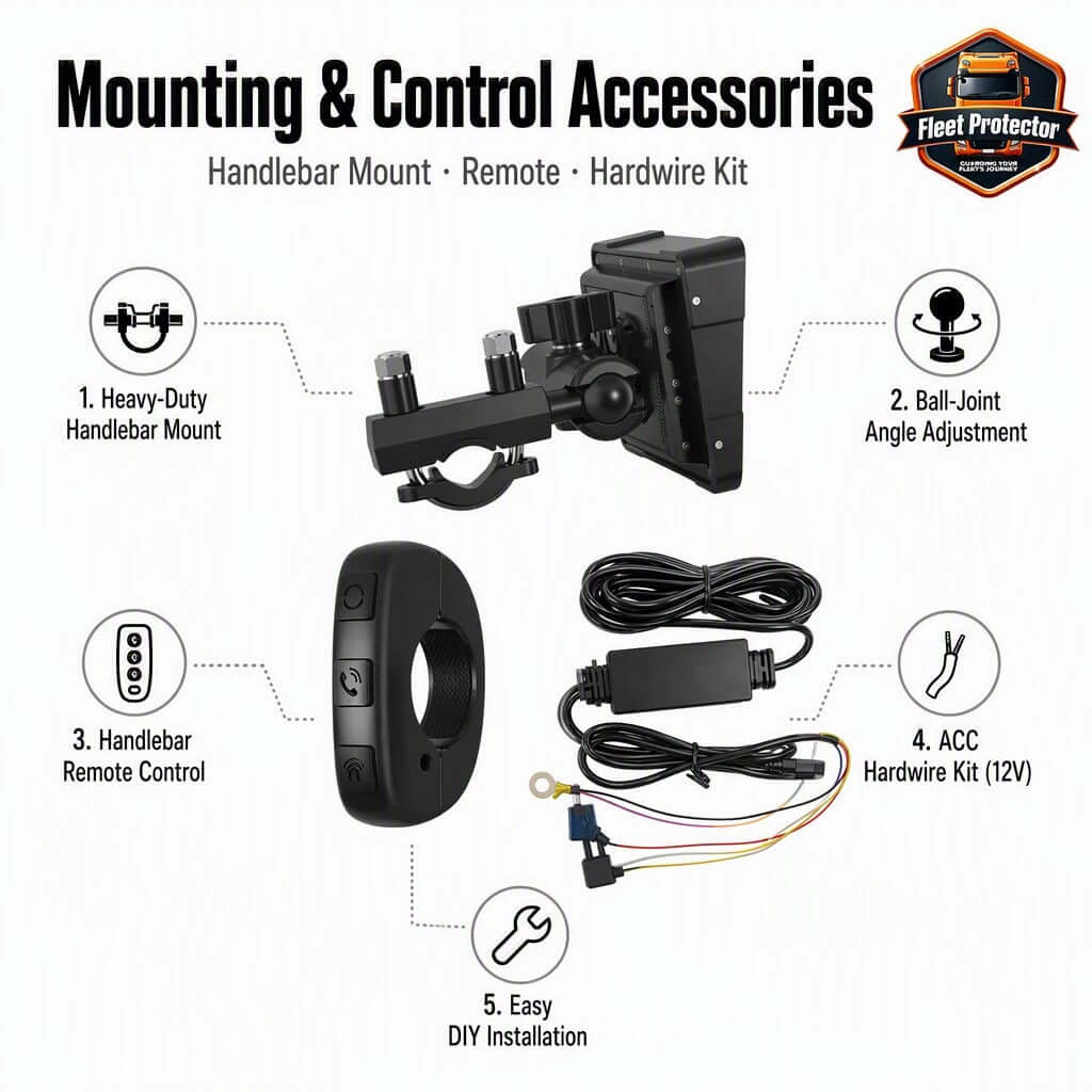 Motorbike Front & Rear Camera’s Wireless CarPlay & Android + 5" & 7" Option IPS Touch Screen with GPS, DVR & TPMS
