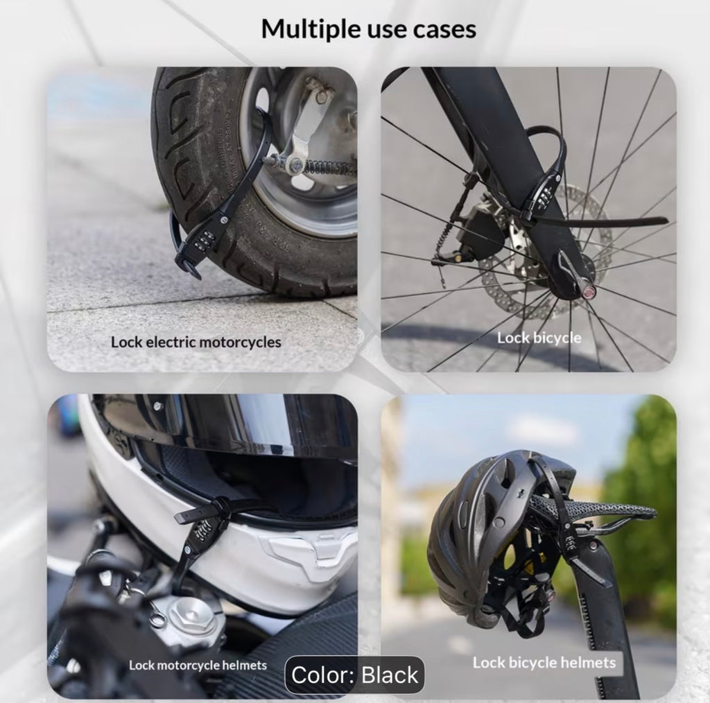 Portable Zip Cable Bike & Helmet Lock – Zinc Alloy Password Lock, Anti-Theft for E-Bikes, Mountain & Road Bikes