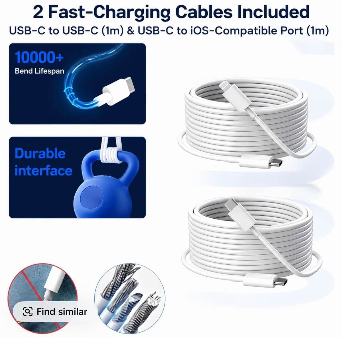 2 Fast-Charging Cables - USB-C to USB-C and USB-C to Lightning 1m