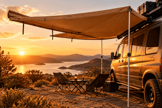 Tan Roof Rack Awning on Van